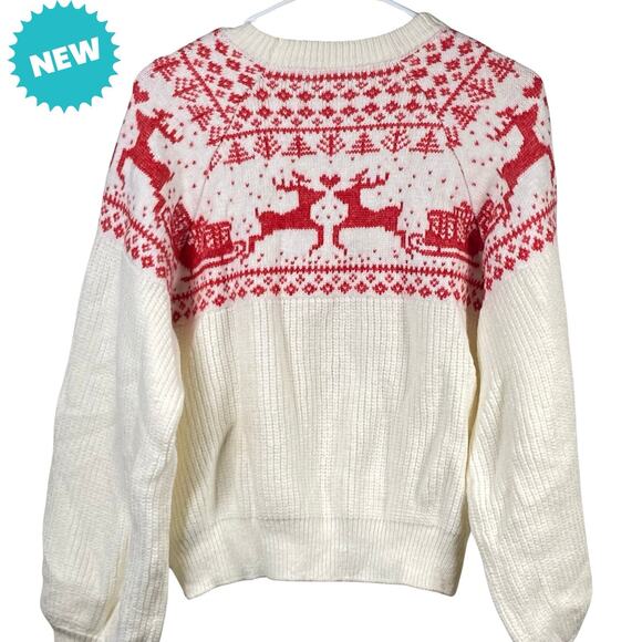 Forever 21 Sweater Women’s Medium Ugly Christmas Pullover Red White Reindeer NEW - Picture 2 of 6